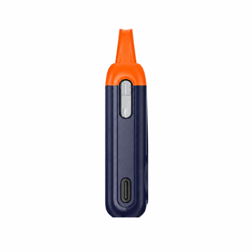 CCELL TurBoom 2.0ml in navy blue and orange — clear oil window and button side