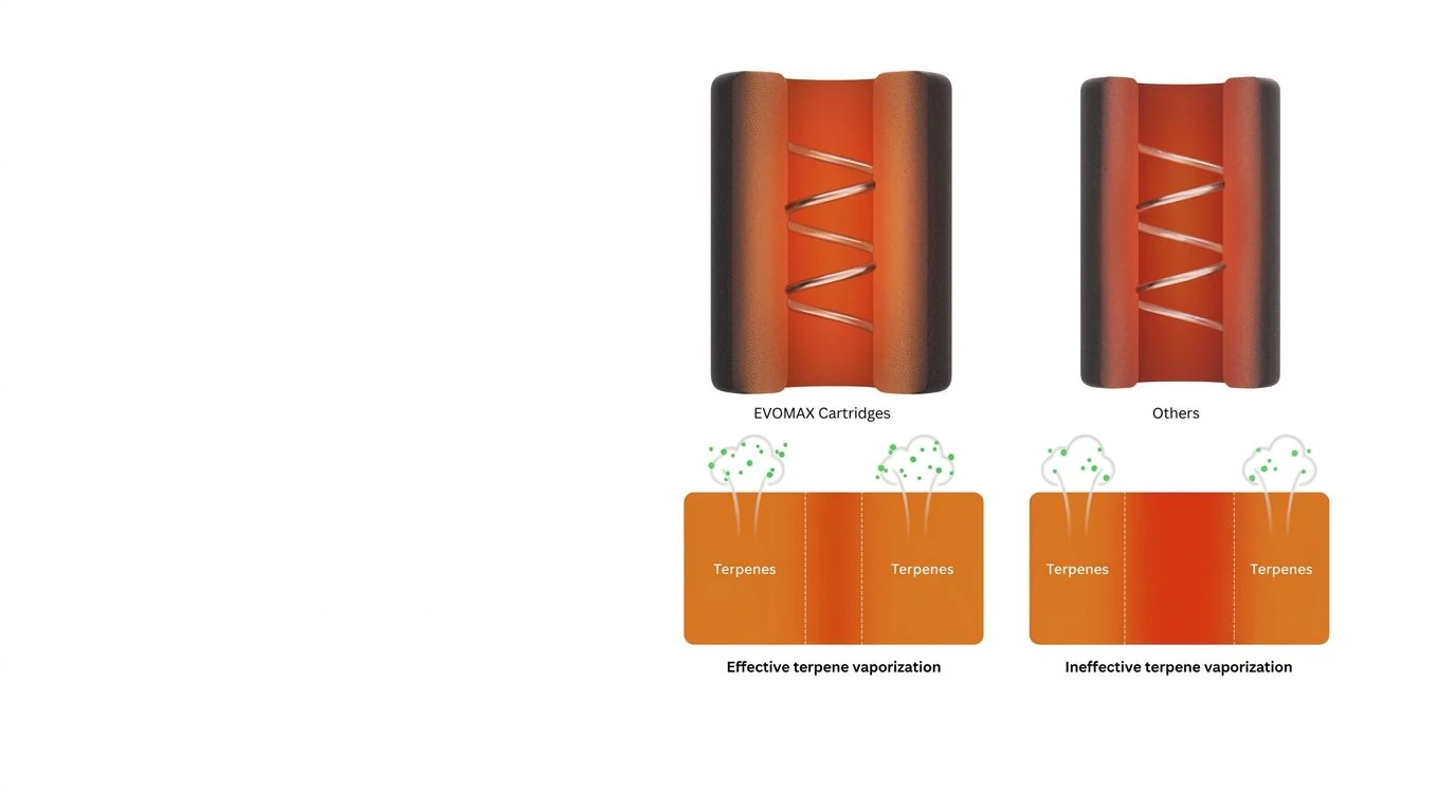 CCELL EVOMAX heat-distribution and terpene-vaporization illustration